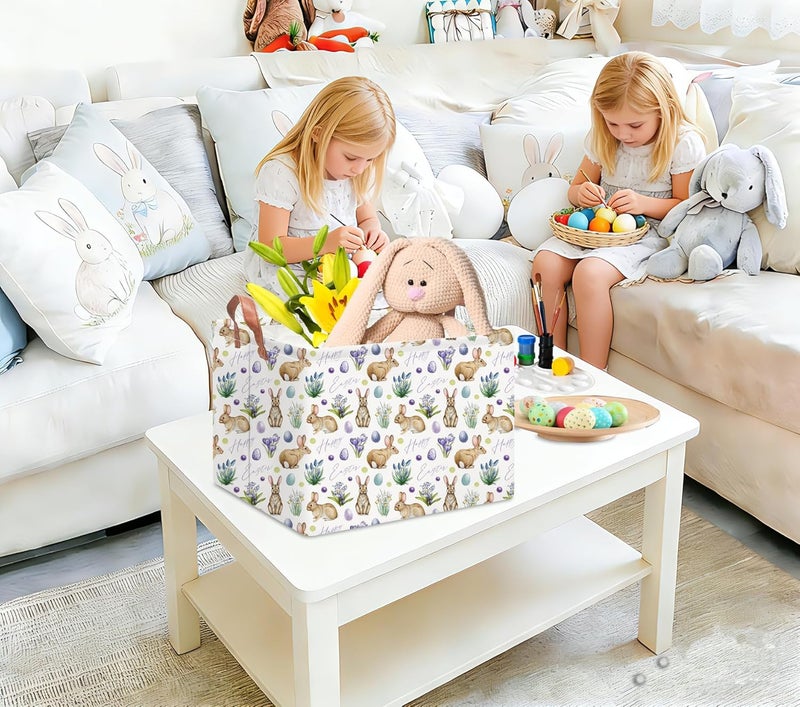 NTAOHAMPER Rectangular Easter Eggs Basket Empty,Toys Storage Bin with Handles,Baby Room Decor,Gift Basket(Watercolor Eggs) - Image 4